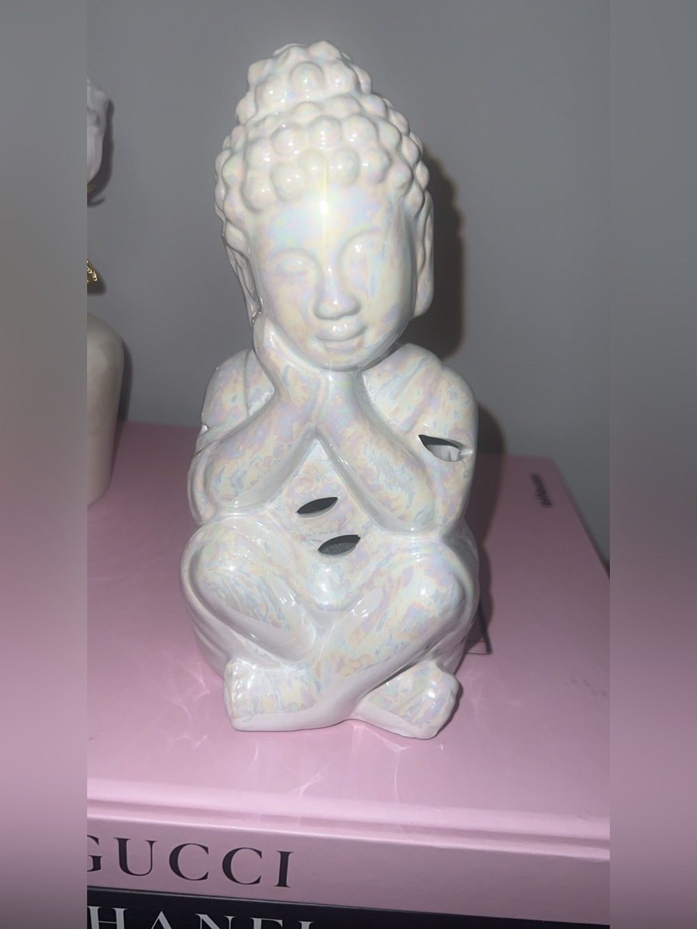 Iridescent White Buddha Sculpture - Home Art Décor-8 inches long